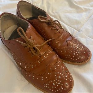 Wanted Brown Faux Leather Oxfords with Studs